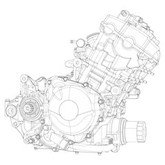 Motorcycle engine icon design template, outline icon, black line art vector illustration isolated on white background