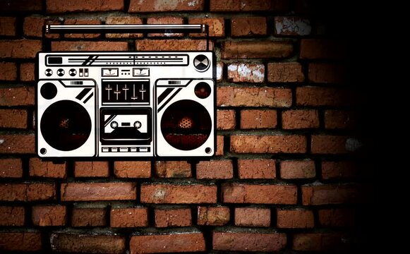 boombox graffiti animation on the brick wall