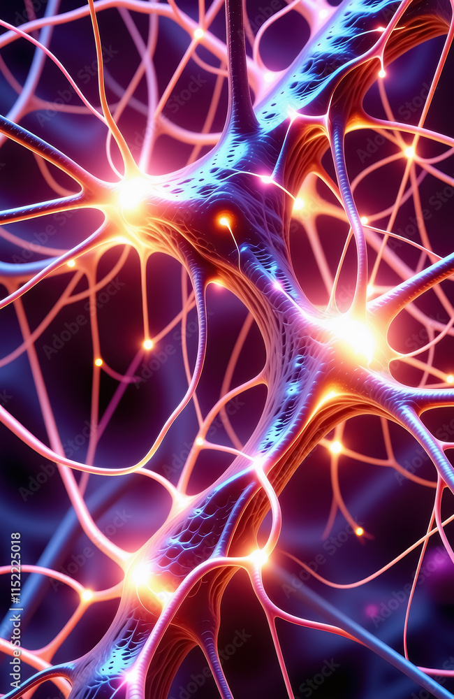 Poster glowing neural network with vibrant interconnected synapses