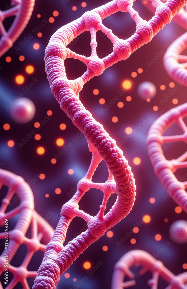 Poster abstract dna helix with glowing elements on a dark background