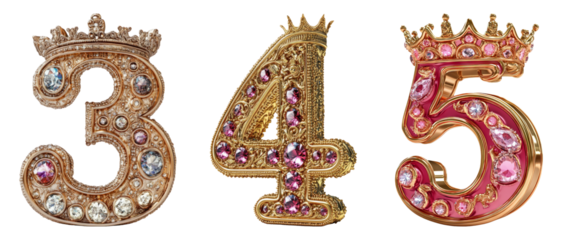 Elegant Number Collection with Gems in Gold and Pink Design