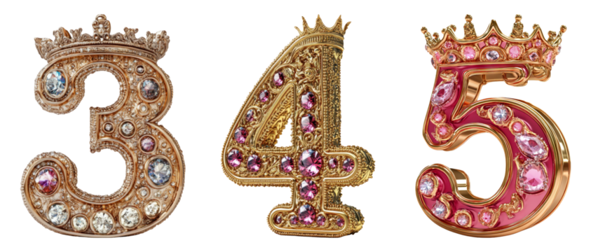 Elegant Number Collection with Gems in Gold and Pink Design