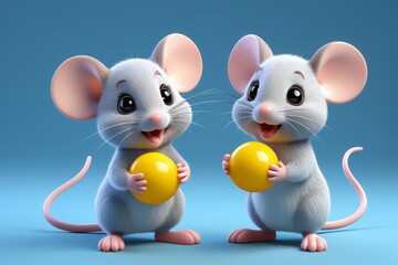 there are two mice that are holding a yellow ball