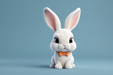 Fototapeta premium there is a white rabbit with a bow tie sitting on a blue surface