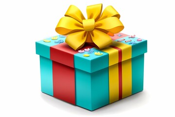 Fototapeta premium Colorful Gift Box with Yellow Bow and Fun Decorations