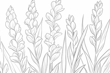 Obraz premium Hand-Drawn Illustration of Floral Design with Detailed Leaves and Buds