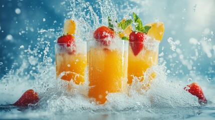 Artistic Presentation of Squeezed Juices on White Background