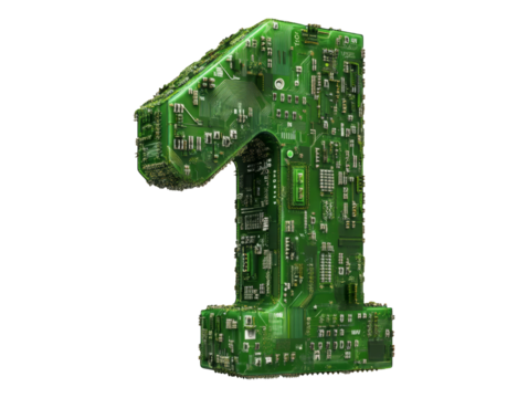 Green Circuit Board Number One Isolated on Transparent Background - Powered by Adobe