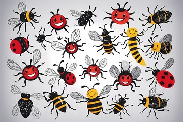Colorful Cartoon Insects with Smiling Faces for Fun Illustrations