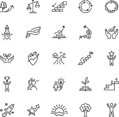 Growth, Success, Progress, Icons, Development, Strategy, Balance, Sustainability, Achievement, Goals