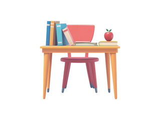 Realistic Classroom Desk with Books and Apple for Teachers Day