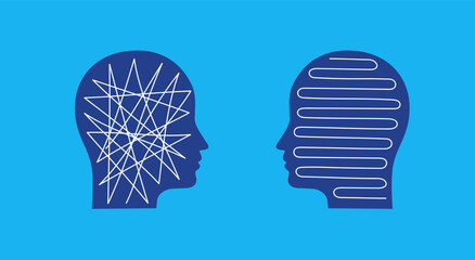 Two heads of a person with the opposite mindset.