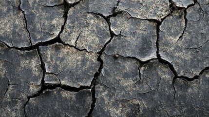 Fototapeta premium A close-up view of cracked earth, illustrating drought or soil degradation.