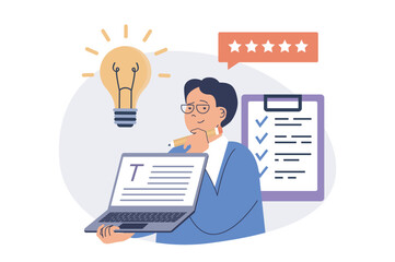 Copywriter web concept with flat cartoon people for website design.