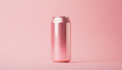 Pink aluminum can mockup on a pink background, beverage container template for design presentation