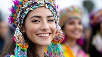 Fototapeta premium Cultural celebration smiles festival grounds portrait photography vibrant atmosphere up close heritage appreciation