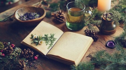 New year's objectives and self-care resolutions in an open notebook