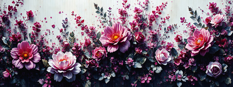 illustrazione con sfondo a tema floreale, corolle in fiore