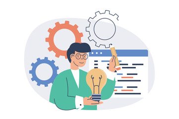 Creative business web concept with flat cartoon people for website design.