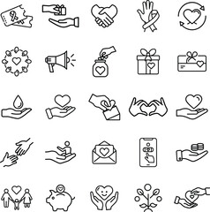 Charity Donation Icons Giving, Support, Kindness, Love, Hearts