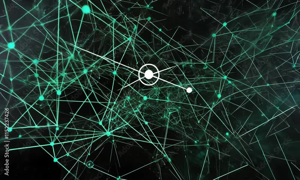 Poster abstract network visualization teal green lines and nodes digital art graphic design