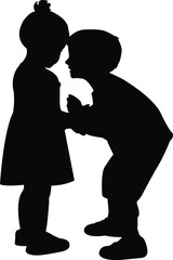 a boy and a girl playing, silhouette vector