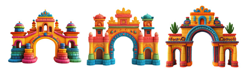 Fototapeta premium Colorful Toy Arches in Bright Design on Transparent Background