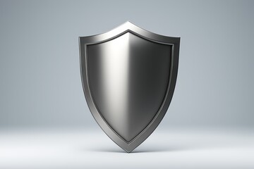 a close up of a shiny metal shield on a gray background
