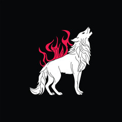 vector animal Wolf with red Flames