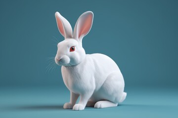 Obraz premium arafed white rabbit with red eyes sitting on a blue surface