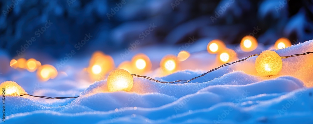 Poster the image features glowing yellow lights scattered on a snowy surface, creating a warm and enchantin