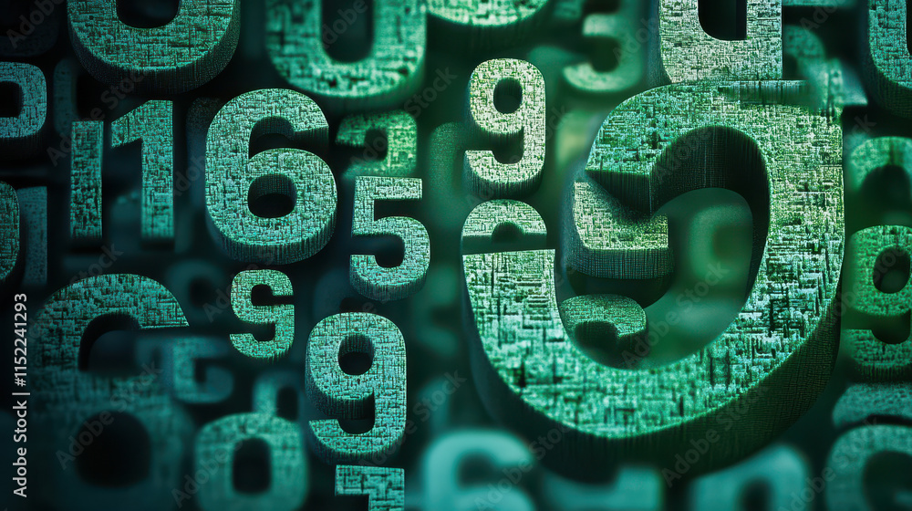 Poster abstract green 3d numbers background for technology and data visualization concepts