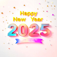 Fototapeta premium Stunning 2025 Happy New Year Card in Gold and Blue with Glittering Celebration Theme