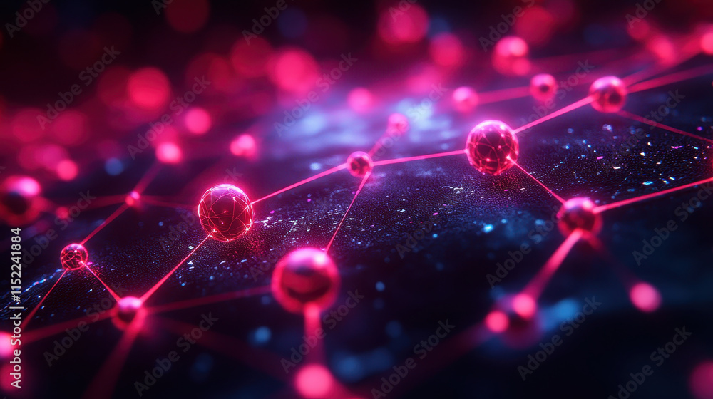 Poster futuristic abstract network communication in space with glowing nodes