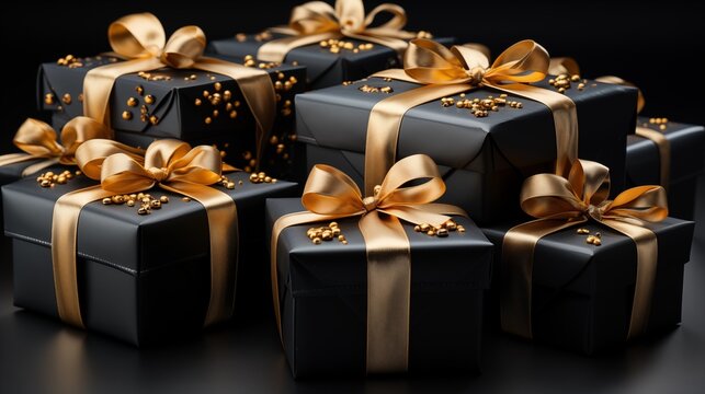 An beautidul Black gift boxes on a black background. - Powered by Adobe