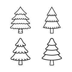 Fototapeta premium Pine tree outline vector icon set