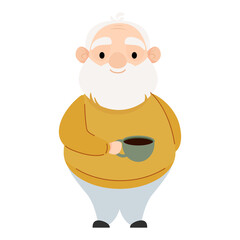 Senior elderly man in sweater with cup of coffee