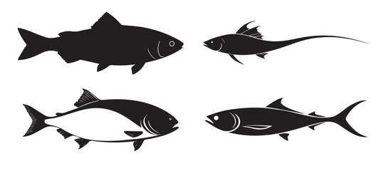 black and white fish, fish silhouette vector