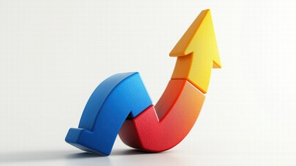 Blue and red arrow pointing upwards. The arrow is cut in half and has a yellow tip