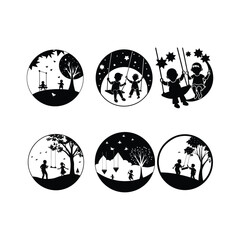 Obraz premium duel kids and young playing and swinging in summer under tree and star