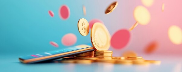 Close-up of animated cashback rewards popping out of an e-wallet app