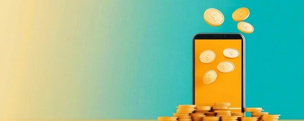 Close-up of animated cashback rewards popping out of an e-wallet app