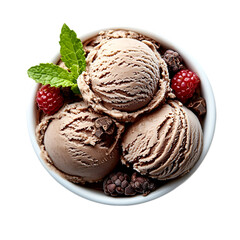 Chocolate ice-creams in a bowl on a white background 
