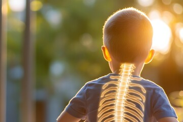 Pediatric Clinical Illustration of a Child with Scoliosis Highlighting Spine Curvature in Soft Lighting for Medical Education and Awareness