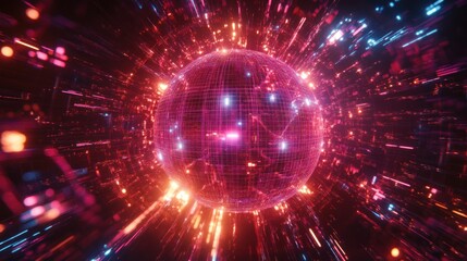 Obraz premium Futuristic glowing sphere with vibrant red and blue energy streams.