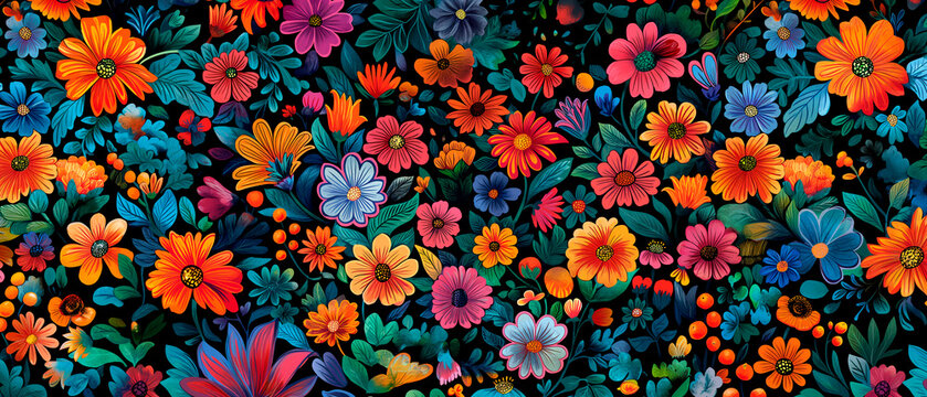 Vibrante Tradici&oacute;n: Patr&oacute;n Floral Mexicano en Acuarelas