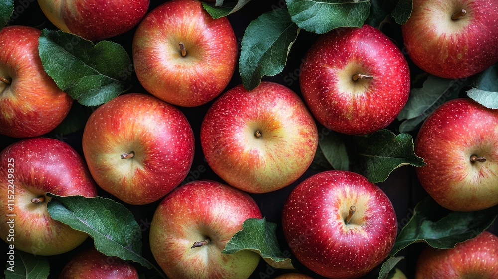 Poster red apples in a rustic orchard setting