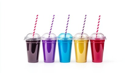 Colorful Drinks in Plastic Cups with Straws