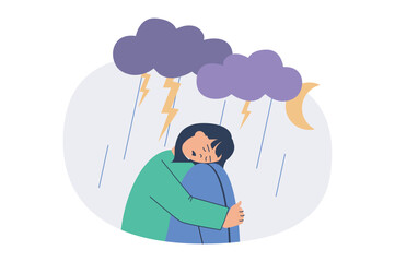 Mental health problem web concept with flat cartoon people for website design.