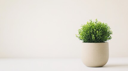 small potted plant with minimalist scandinavian design placed on white background with copy space